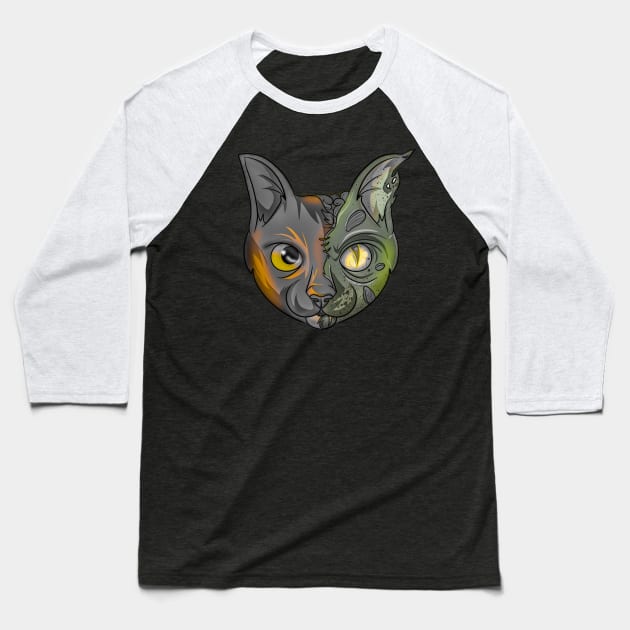 Cute Zombie Cat Baseball T-Shirt by Trendy Black Sheep